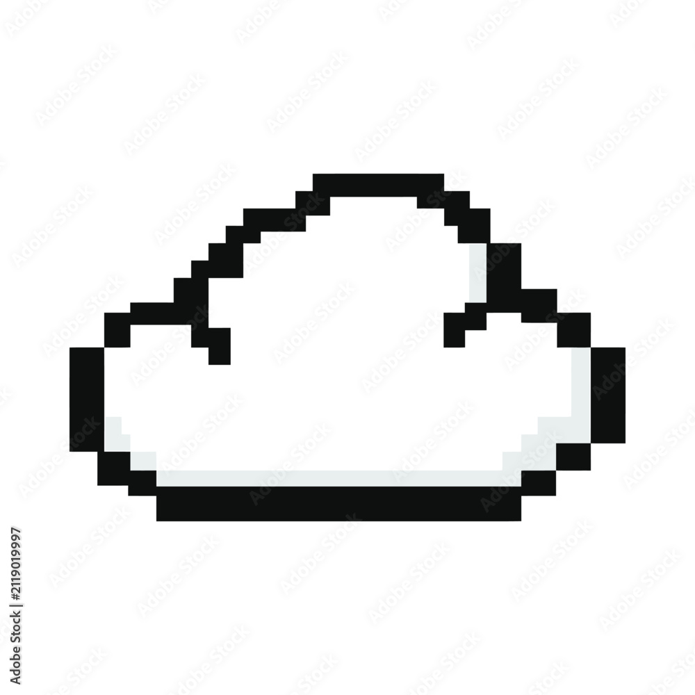 Fototapeta premium Elongated white pixel art cloud sprite.