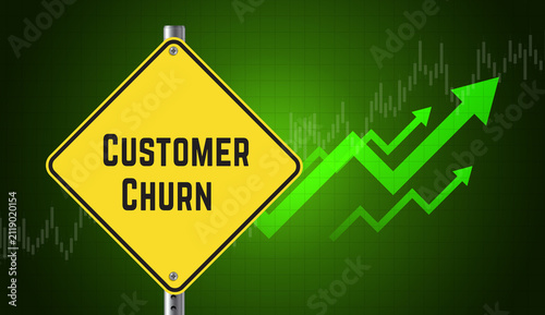 Customer Churn Warning Sign with Business Growth Chart and Retention Strategy Concept