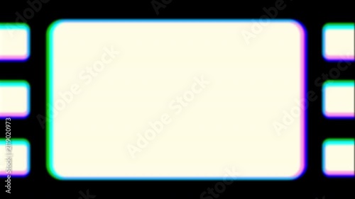 Vintage film strip frame overlay with chromatic aberration effect, Ideal for retro video transitions, creative music videos, cinematic overlays, and nostalgic slideshow effects.