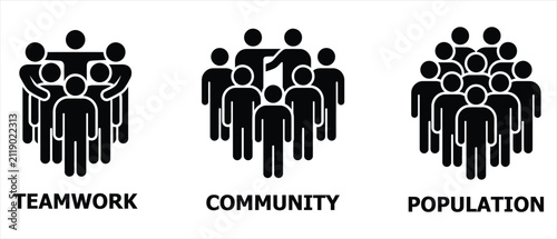 Teamwork community and population concept icons with teamwork community population silhouette business organization collaboration partnership management corporate citizens connection