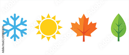 Four seasons weather icon symbols with snowflake collection isolated environment meteorology forecast seasonal illustration temperature calendar