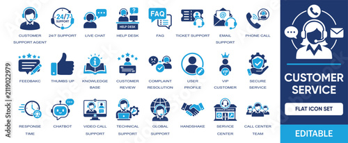 Bild auf Leinwand Customer Service editable solid icon set
