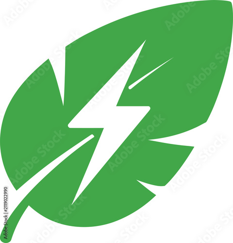 Foto Leaf symbol incorporates a lightning bolt to represent sustainable energy and clean power