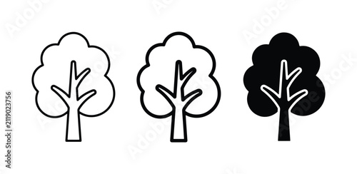 Simple Tree Icons: Outline, Filled, Silhouette, Nature Graphics, Vector Art