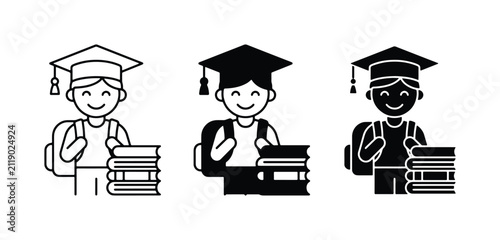 Graduation Student Icons, Education Vector Graphics, Academic Achievement Symbols