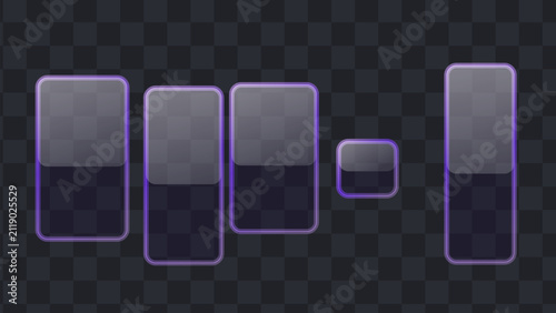 Glassmorphism UI elements set. Frosted glass shapes for modern web and app interface design.