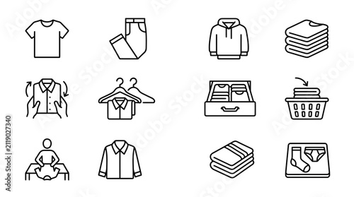 Clothing care icons representing laundry and folding garments