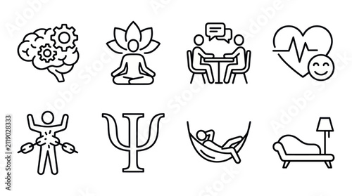 Photography Mental health and psychology line icon set.