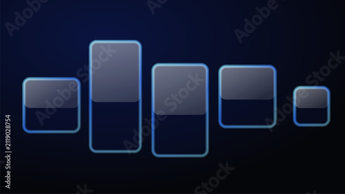 Glassmorphism UI elements on dark background. Frosted glass shapes for modern web design.