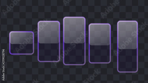 Glassmorphism UI elements set. Frosted glass shapes for modern web design and app interfaces.