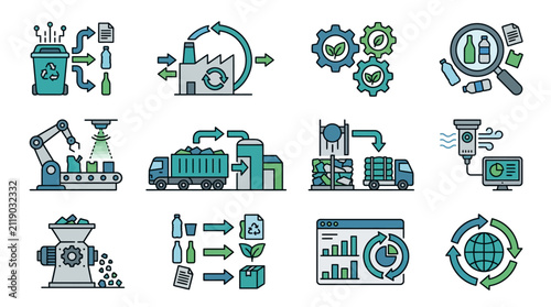 Creative Illustrated Guide to Sustainable Recycling and Waste Management Process with Colorful Icons