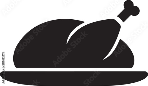 Obraz na plátne Roasted Chicken Or Turkey On Plate Silhouette Icon For Holiday Dinner And Tradit