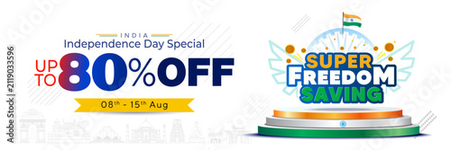 India Independence Day promotion sale banner with a podium, a 