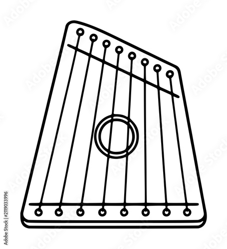Canvastavla Hand traced vector icon illustration of a zither string instrument with multiple