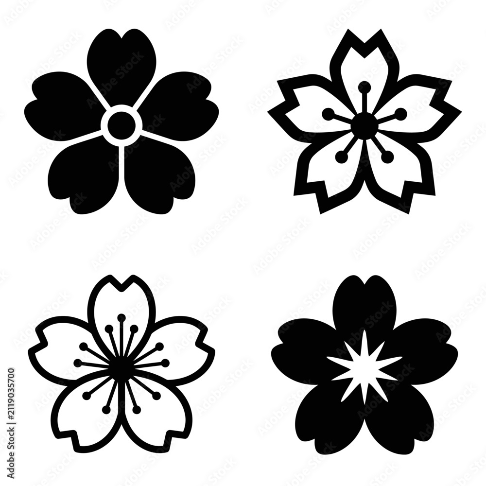 Fototapeta premium Four cherry blossom sakura flower icons.