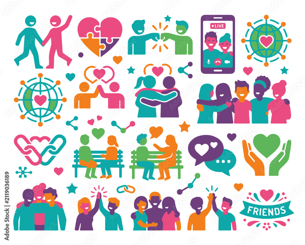 Fototapeta premium Friendship Icons Symbolizing Social Connection Love and Positive Relationship Building Concepts for Design