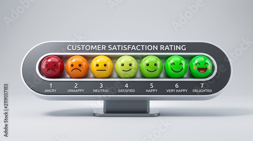 Customer satisfaction rating scale. Feedback bar with colorful emoji spheres for user experience.
