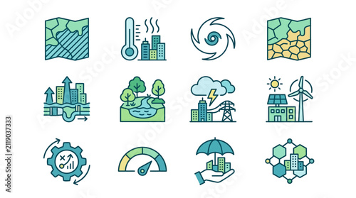 Industrial Set Showcasing Urban Climate Renewable Energy and Smart City Concepts in Minimalist Style