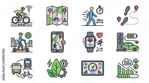 Dynamic Illustrations of Modern Smart Urban Mobility and Eco Friendly Technology Concepts in Flat Design