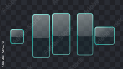 Glassmorphism UI elements set. Frosted glass shapes for modern web design interfaces.