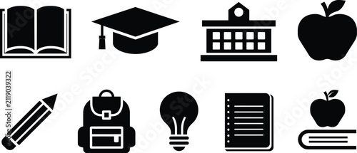 Education vector icon set for academic learning subjects