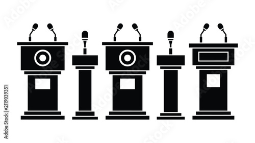 Podium vector icon set for public speaking and debate
