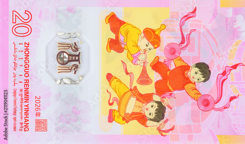 Foto Modern new Chinese twenty yuan currency banknote isolated as official money of C