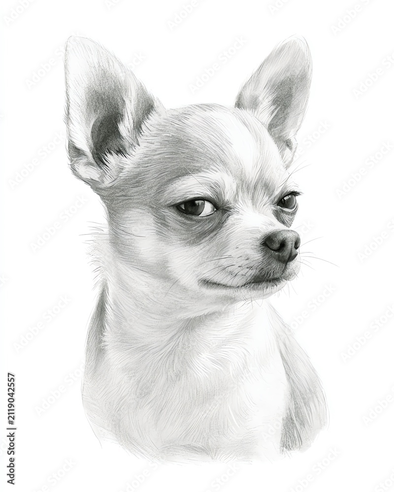 Obraz premium Pencil Sketch Style Portrait of Grumpy Chihuahua Dog