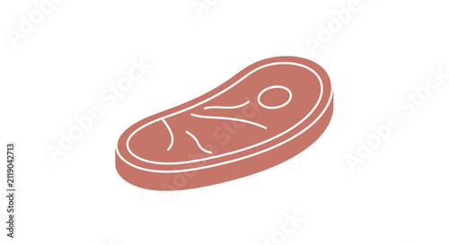 Fotografía A simple, flat graphic of a raw steak with subtle white lines indicating marblin