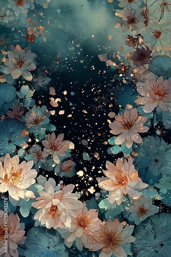 Elegant Dark Floral Pattern with Gold Accents Background