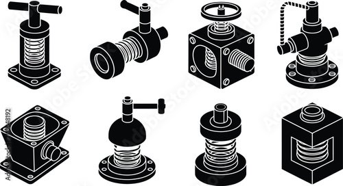 Obraz na płótnie Industrial Mechanical Valves and Spring Press Icons Silhouette