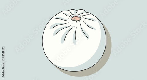 Bild auf Leinwand A cartoonish, fluffy white dumpling with delicate pleats and a pink filling