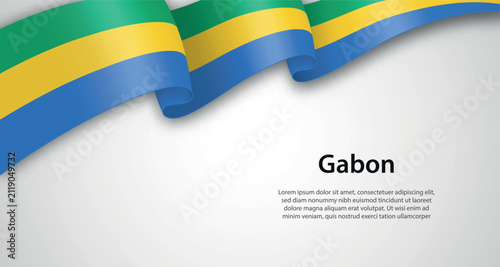 Konstfotografi Gabon National Flag Waving in Wind - Patriotic Vector Illustration