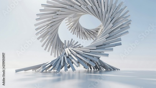 Futuristic Möbius Ribbon Pavilion with Floating White Panels in Minimalist Architectural Space