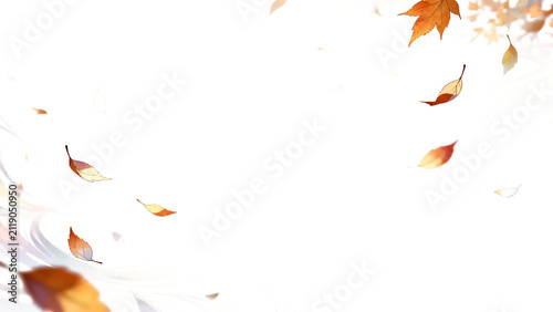 Anime-style pop autumn leaves swirling and falling frame background