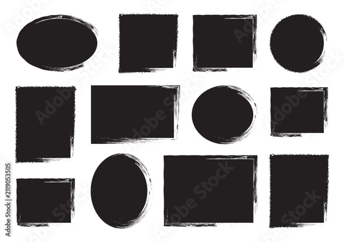 Grunge brush template set with rectangular, square and round shapes. black ink brush strokes. Vector illustration.