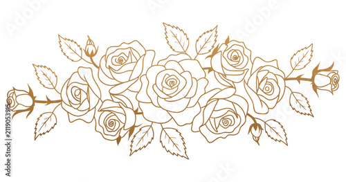 Luxury Golden Rose Floral Border Vector Illustration