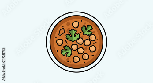 Obraz na plátně Round bowl of hearty chickpea curry with cilantro garnish on white