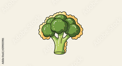 Foto A stylized cartoon broccoli floret with bright green florets and stem