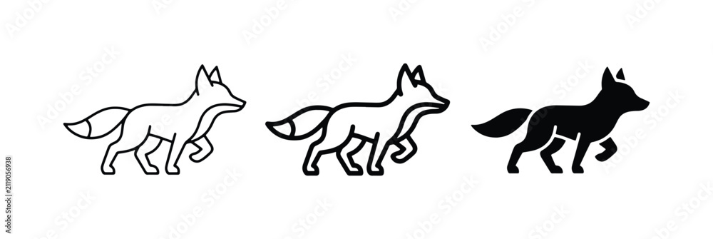 Fototapeta premium Fox Icon Set: Outline and Silhouette Vector Graphics for Wildlife and Nature Designs
