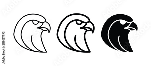 Eagle Head Icons, Vector Graphics Set: Outline, Line Art, Silhouette for Branding and Design