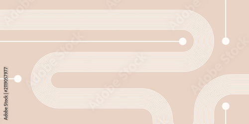Beige delicate abstract geometric vector background with circular line