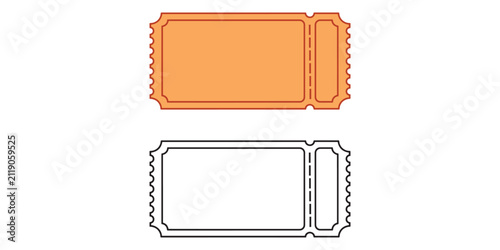 Blank paper event ticket stubs in orange and black outline styles