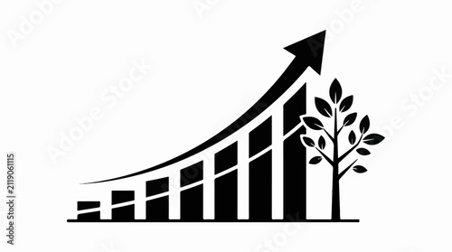 A rising bar graph merges with a growing tree symbolizing growth