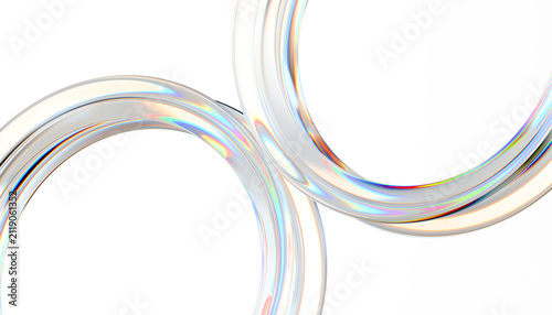Abstract Transparent Glass Rings Background with Dispersion Refraction Light 3D Render