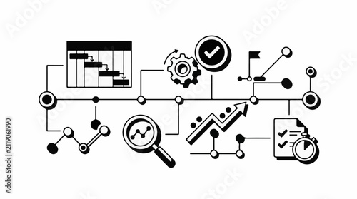 A project timeline with milestones analysis growth and task completion icons