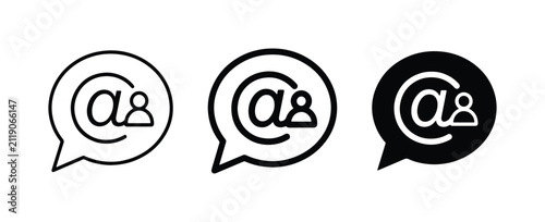 Communication Icons Set: Chat Bubble with @ Symbol and User Silhouette, Vector Graphics