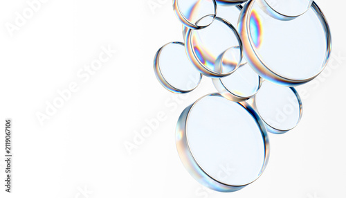 Floating Transparent Glass Disks Abstract Background 3D Render