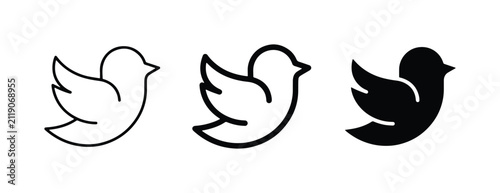 Bird Icons Set: Outline, Line Art, and Silhouette Vector Graphics for Social Media and Communication