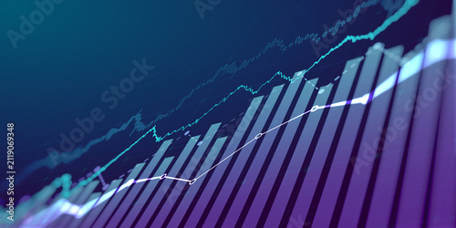 financial graph with uptrend line technology bar chart of stock market on blue color background